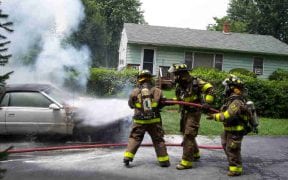 On 7/17/05, the Good-Will Fire Department left a drill to fight a working car fire on Coranas Lane near Old Little Britain Road. Foam was used to extinguish the blaze. (Photos by Jim Bakun / 1st Responder)