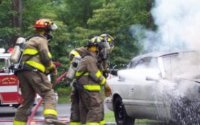 On 7/17/05, the Good-Will Fire Department left a drill to fight a working car fire on Coranas Lane near Old Little Britain Road. Foam was used to extinguish the blaze. (Photos by Jim Bakun / 1st Responder)